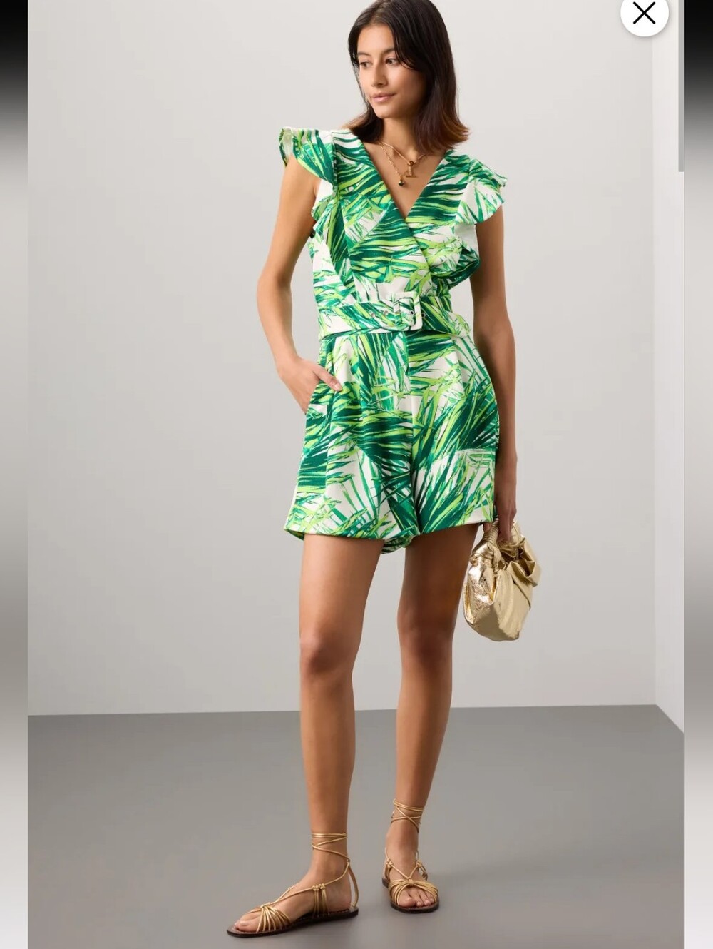 Great Jones Green Palm Leaf Belted Romper Size S